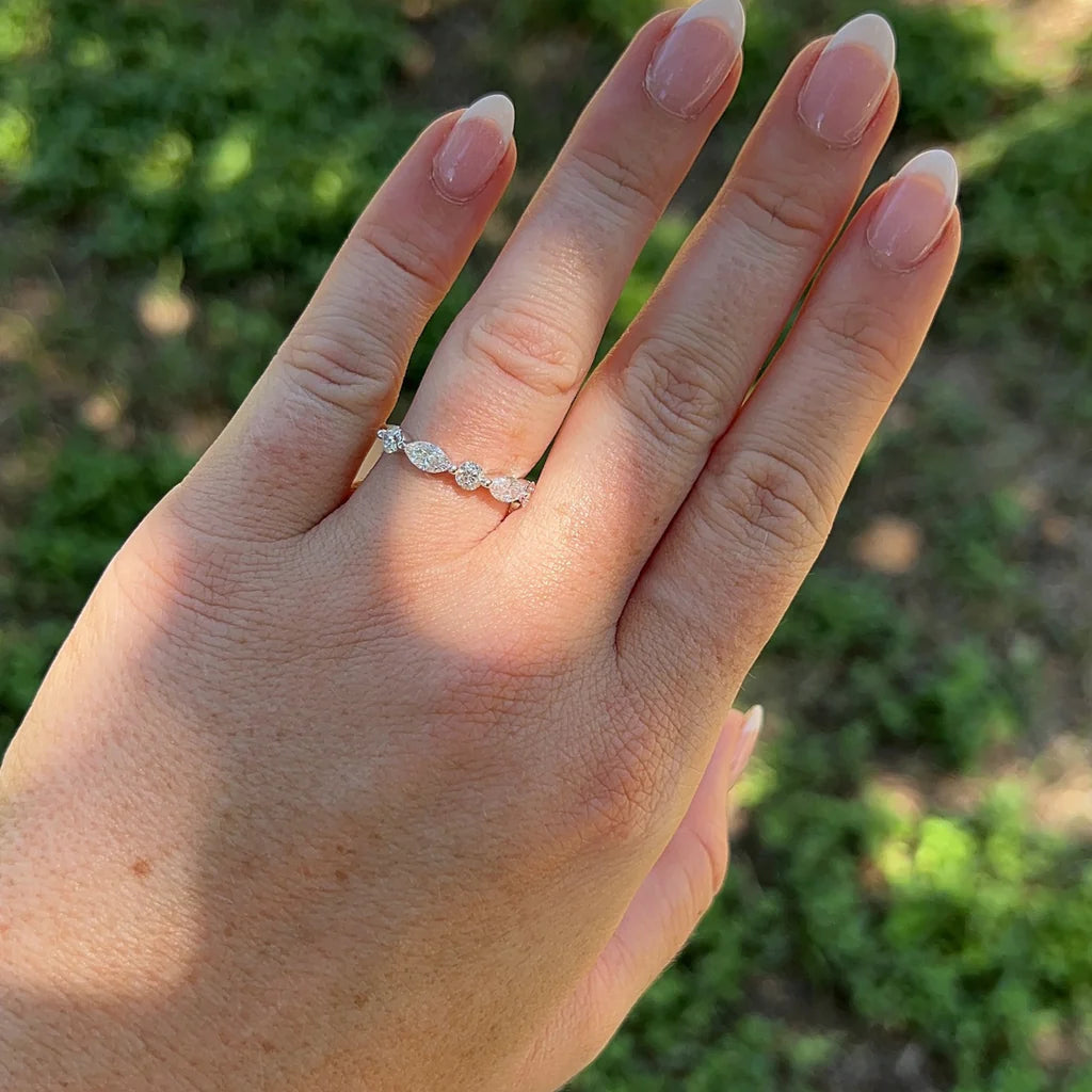 Lab-Grown Alternating Round Marquise Band