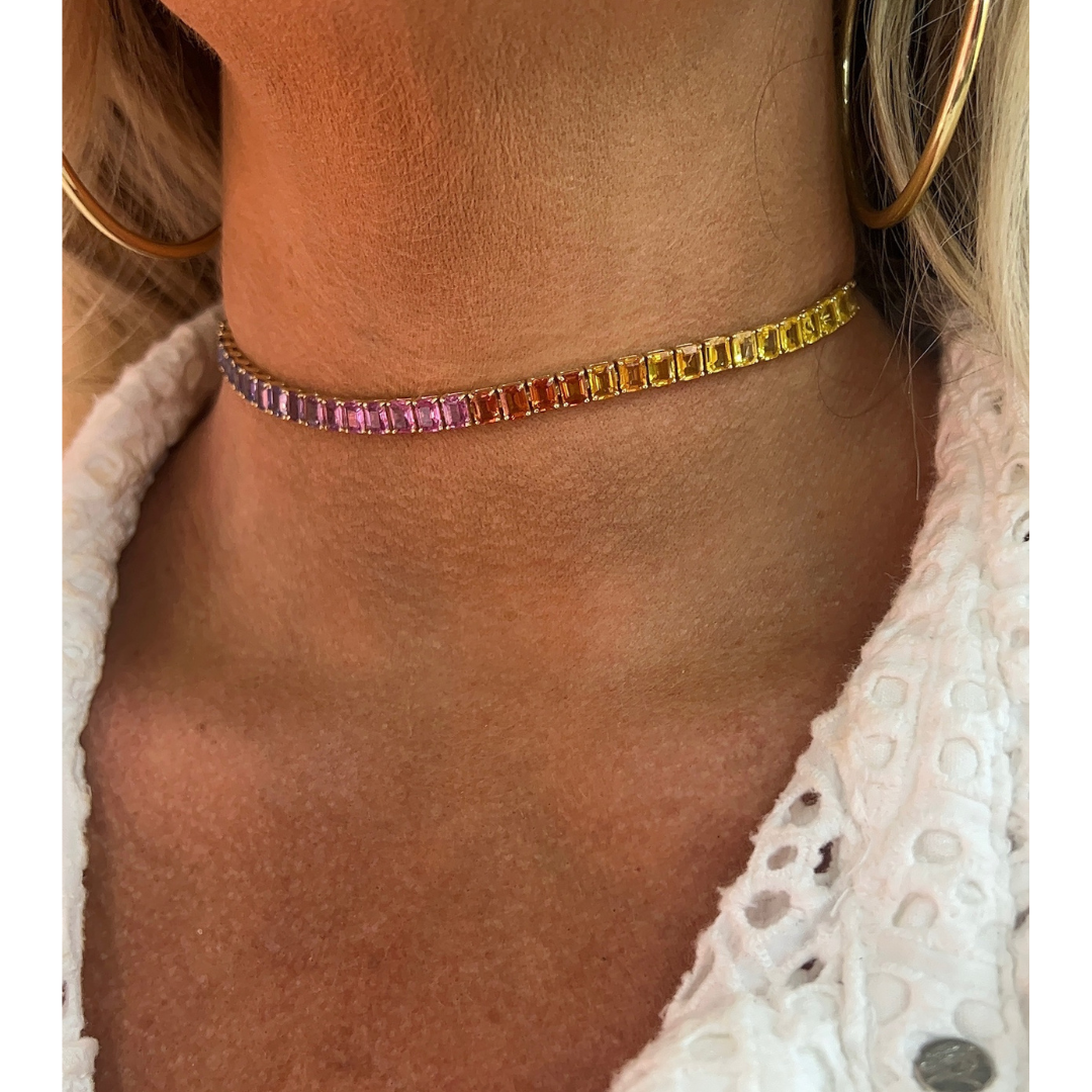 Halfway Tennis Rainbow Sapphire Choker Necklace – Dallas Diamond Bar