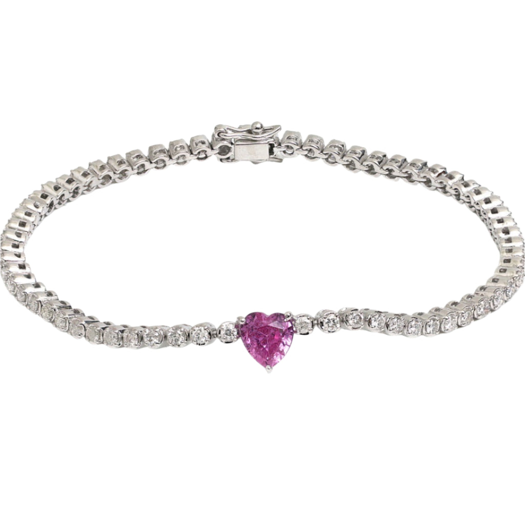 Pink Sapphire Heart Diamond Tennis Bracelet