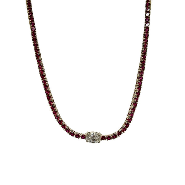 Lab-Grown Ruby & E/W Oval Tennis Necklace