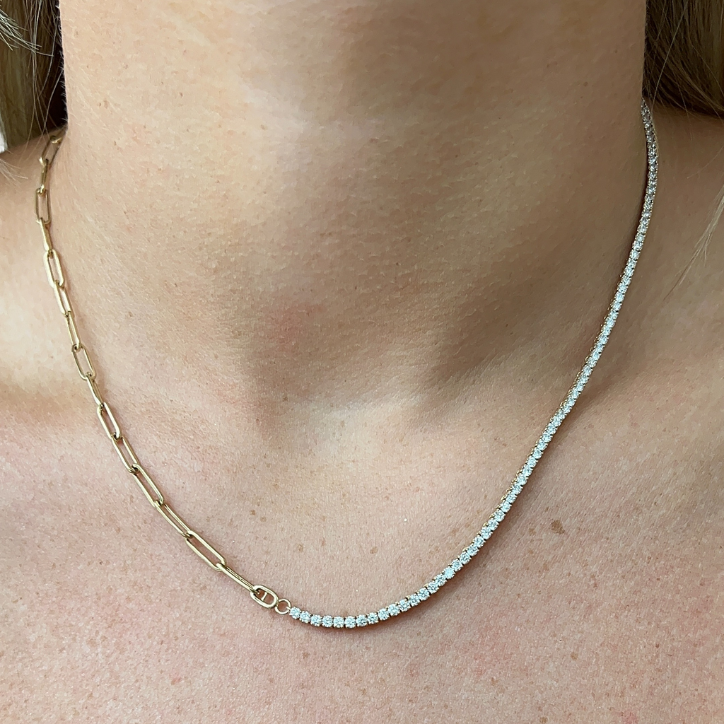 Lab-Grown Halfway Paperclip Diamond Tennis Necklace – Dallas