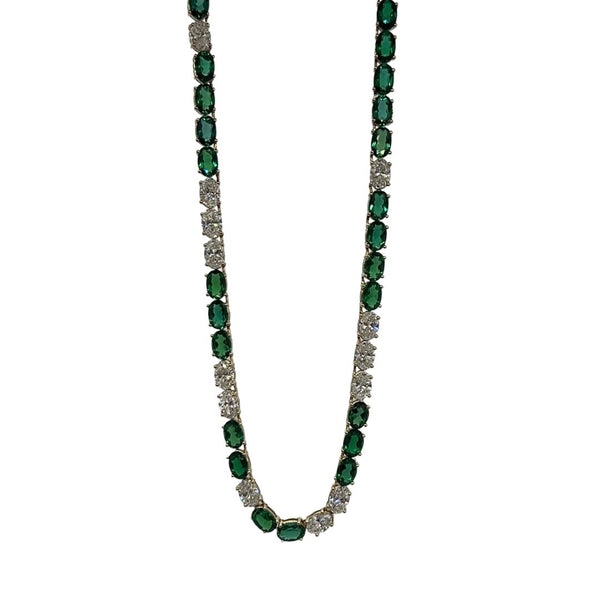 Lab-Grown Oval Cut Emeralds & Diamond Tennis Necklace