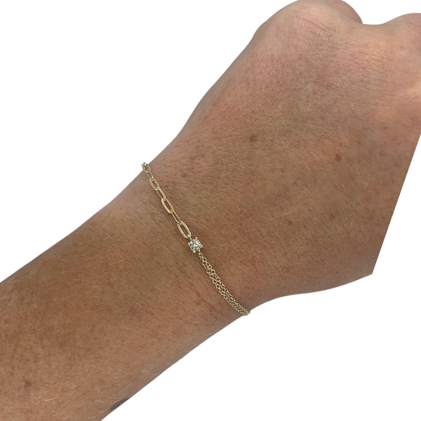Dainty Halfway Paperclip Solitaire Diamond Bracelet