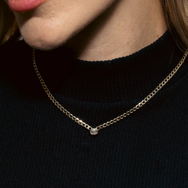Diamond Bezel Curb Chain Necklace