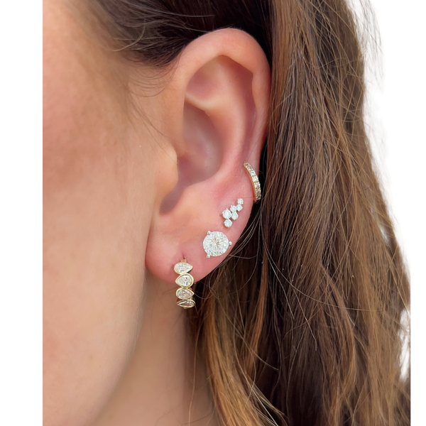Lab-Grown Diamond Bezel Alternating E/W Pear Huggies in ear