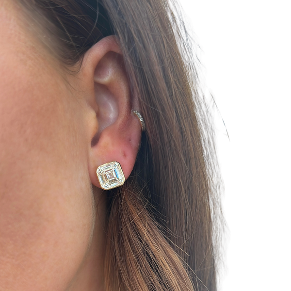Lab-Grown Bezel Asscher Stud Earrings