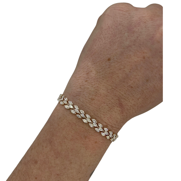 Lab-Grown Triple Row Marquise Adjustable Chain Bracelet on wrist