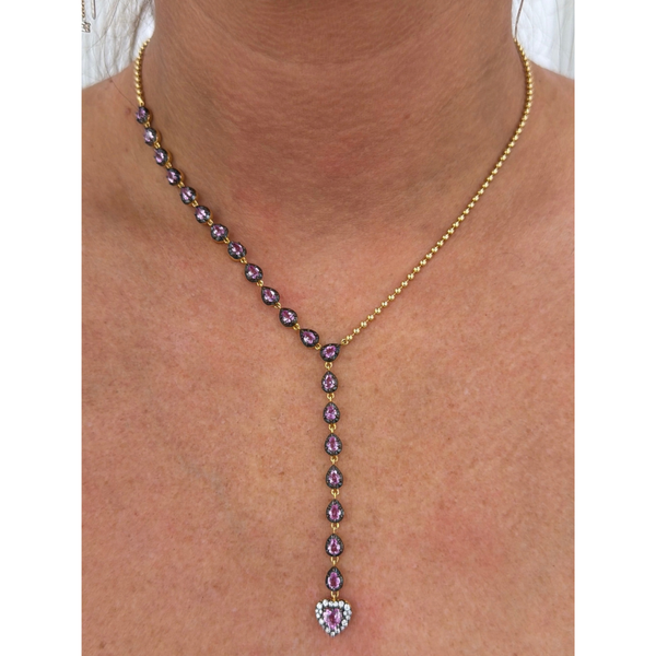 Black Rhodium Pink Sapphire Heart Lariat Necklace