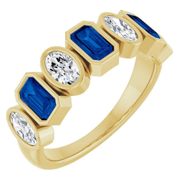 Lab-Grown Bezel Set Diamond & Sapphire Band