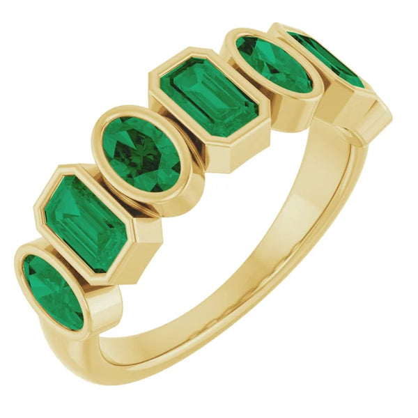 Bezel Set Oval and Emerald Cut Gemstone Band