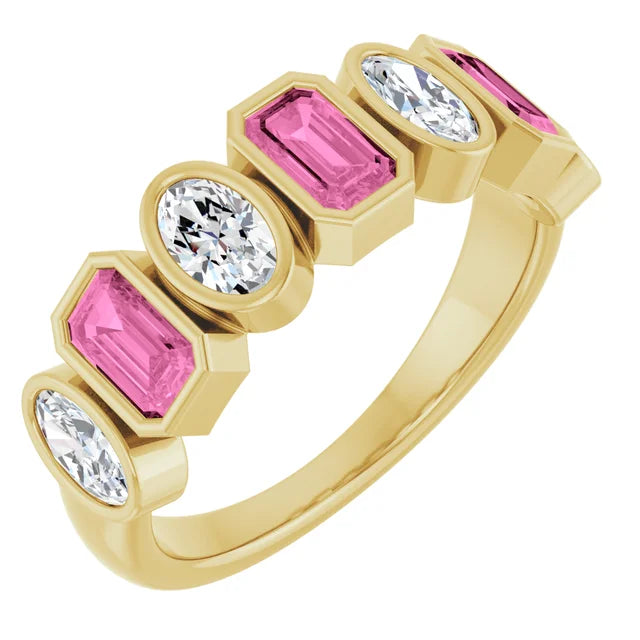 Lab-Grown Bezel Set Diamond & Gemstone Band