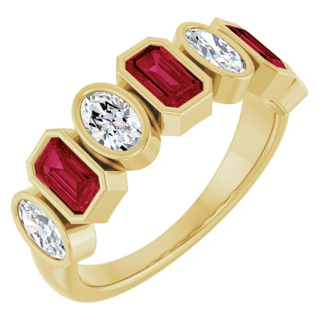 Lab-Grown Bezel Set Diamond & Ruby Band