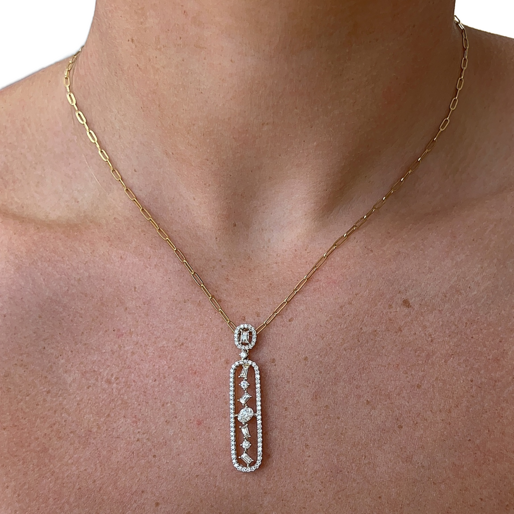 Multi-Shape Descending Pendant Paperclip Necklace