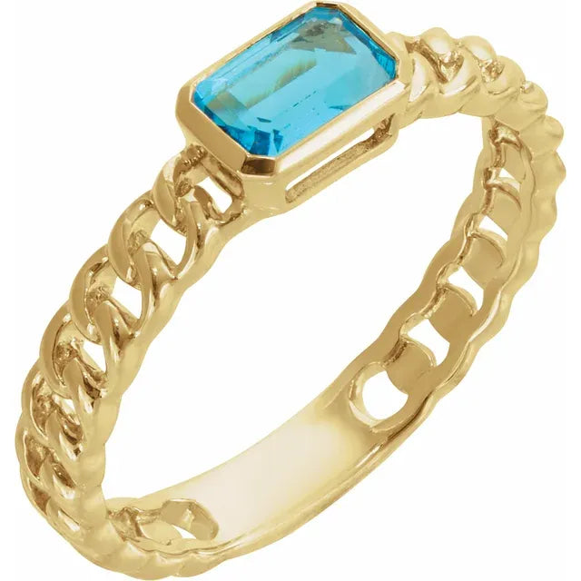 Bezel Blue Topaz Cuban Link Ring