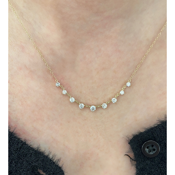 Lab-Grown Diamond Graduated Round Station Necklace on neck