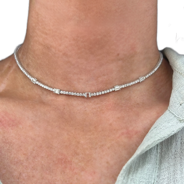 Emerald Cut & Round Accented Tennis Choker