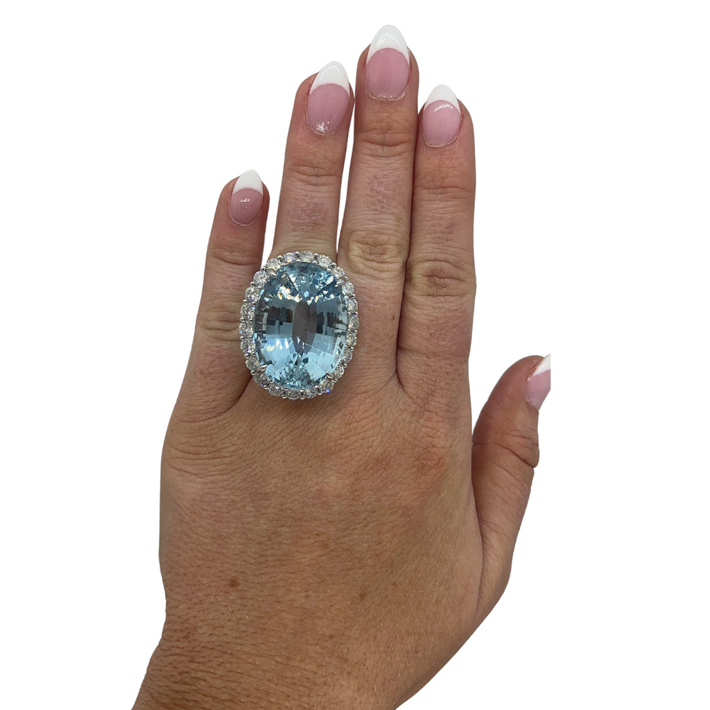 Aquamarine Halo Cocktail Ring