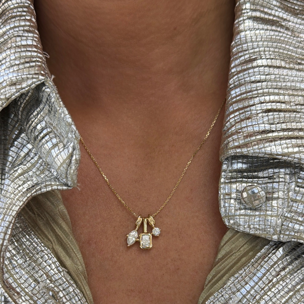 Lab-Grown Marquise, Radiant & Round Trio Charm Necklace