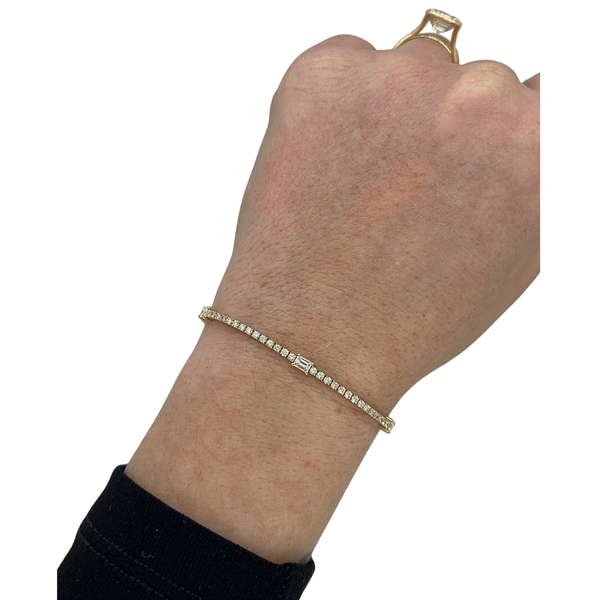 Triple Emerald Cut Diamond Adjustable Tennis Bracelet on wrist