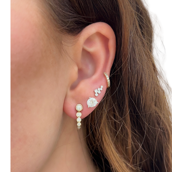 Lab-Grown Bezel Round Jacket J Hoop Earrings in ear
