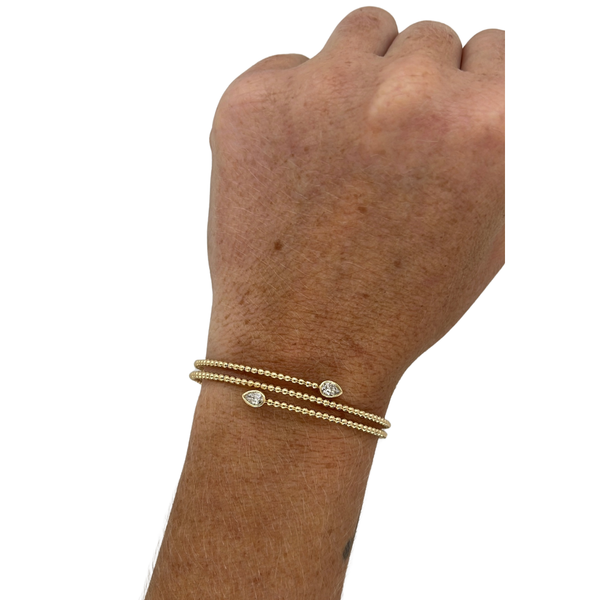 Beaded Pear Bezel Flexible Wrap Bangle
