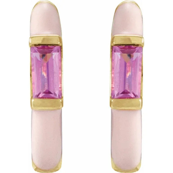 Pink Tourmaline & Pink Enamel Huggies