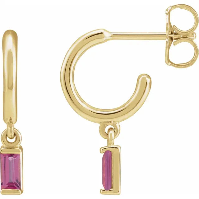 Pink Tourmaline Dangle Huggies