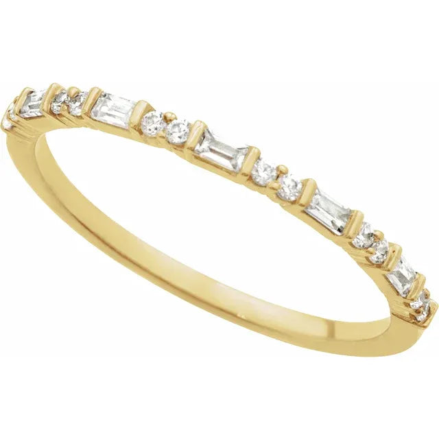 Dainty Baguette & Round Diamond Stackable Band