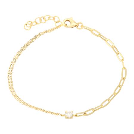 Dainty Halfway Paperclip Solitaire Diamond Bracelet