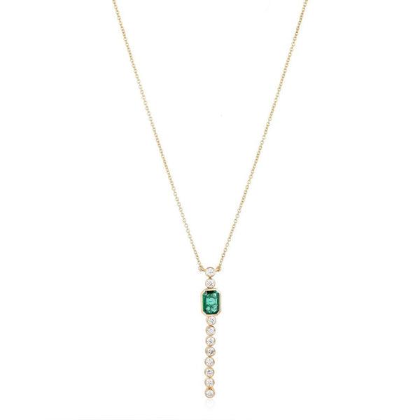 Bezel Diamond & Emerald Lariat