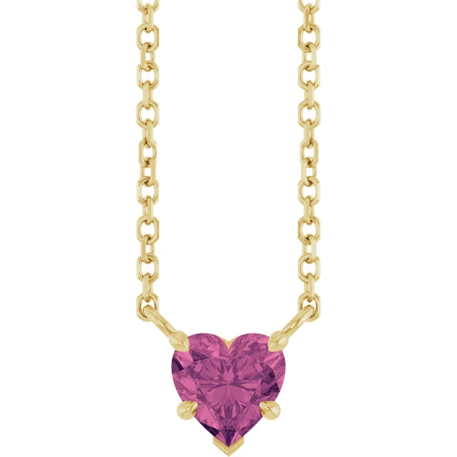 Pink Tourmaline Heart Solitaire Necklace