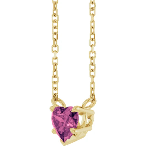 Pink Tourmaline Heart Solitaire Necklace