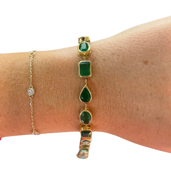 Bezel Multi-Shape Emerald Tennis Bracelet