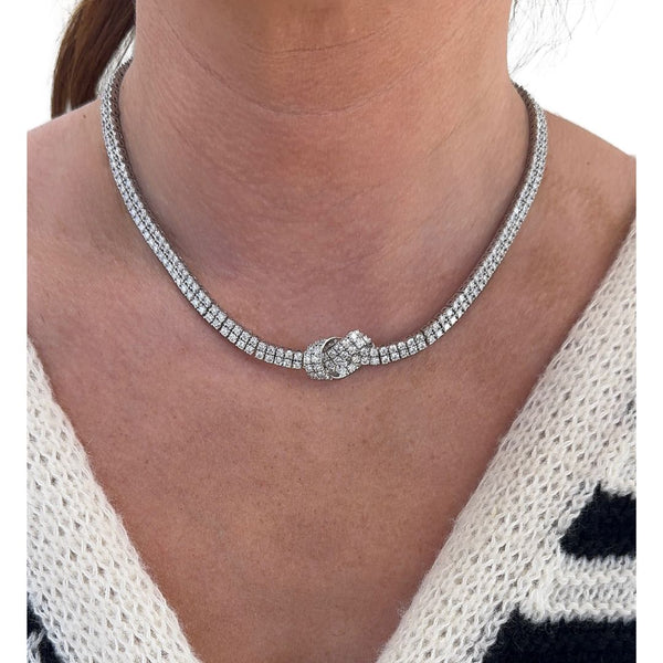 Lab-Grown Double Row Knot Tennis Necklace