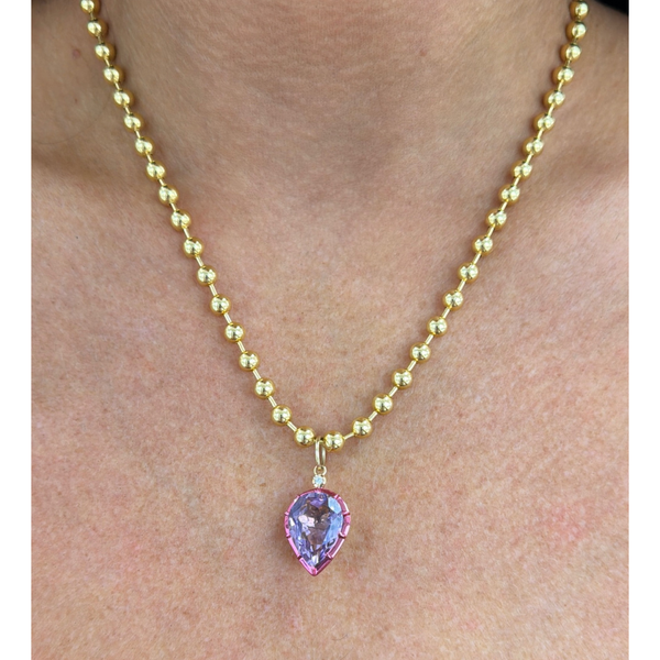 Pear Shaped Pink Rhodium Set Amethyst Charm