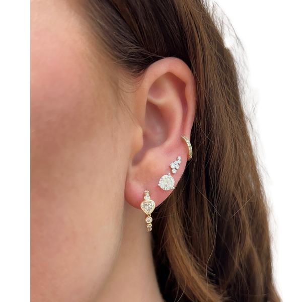 Lab-Grown Bezel Round & Heart Huggies in ear