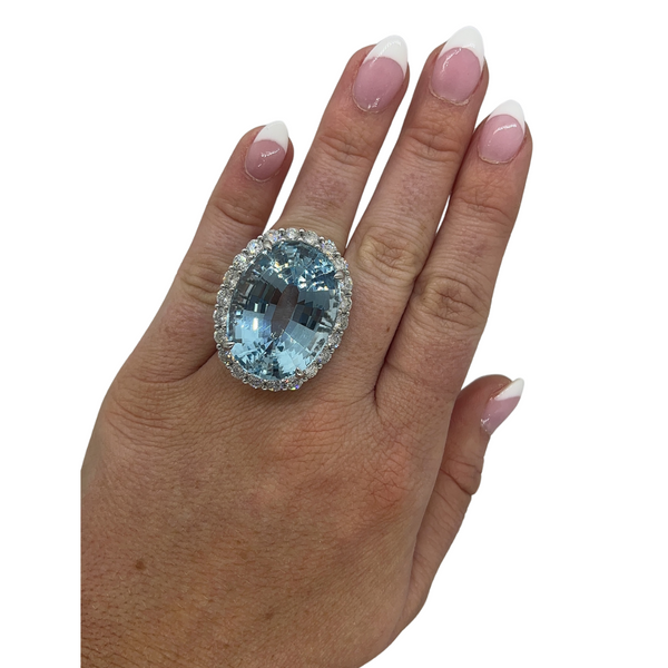 Aquamarine Halo Cocktail Ring