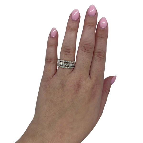 Lab Grown Triple Row Baguette & Round Band