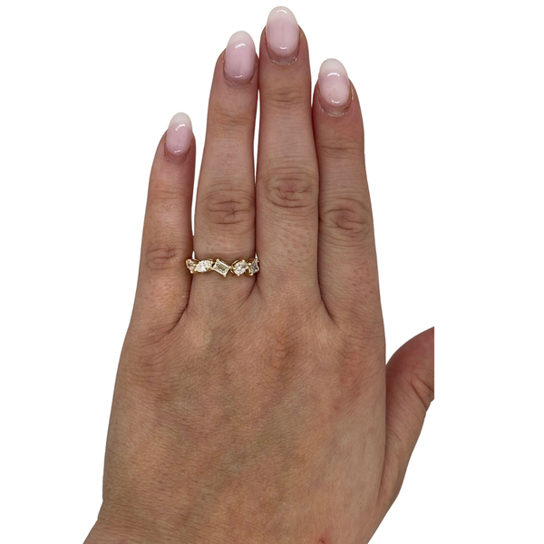 Lab-Grown Diagonal Offset Multi-Shape Band on hand