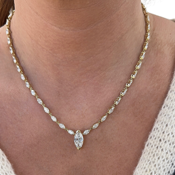Lab-Grown Marquise Pendant Tennis Necklace
