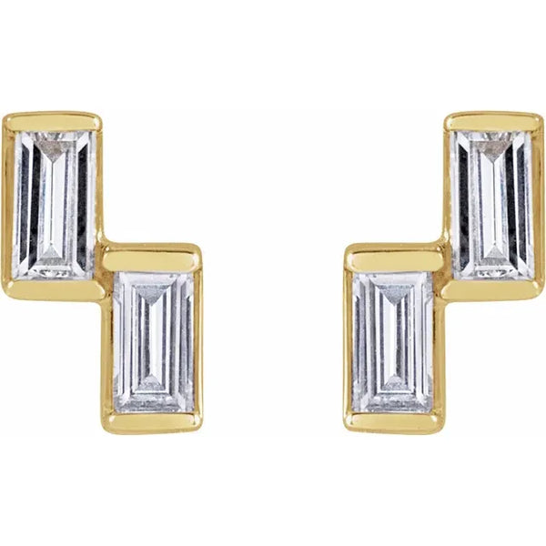 Two Stone Baguette Stud Earrings