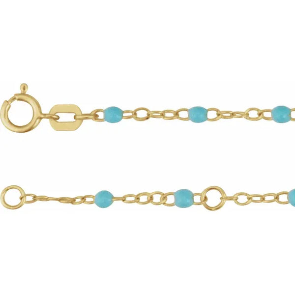 2mm Gold & Turquoise Bead Chain Necklace