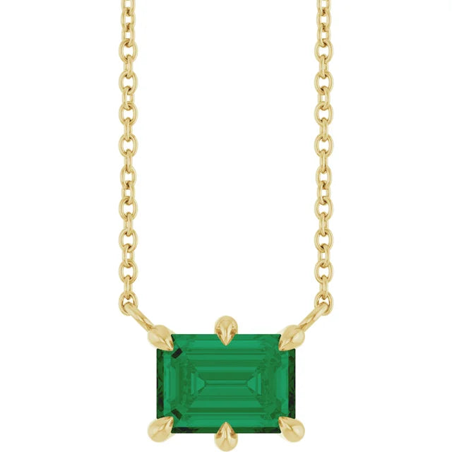 Lab-Grown 6 Prong Emerald Necklace