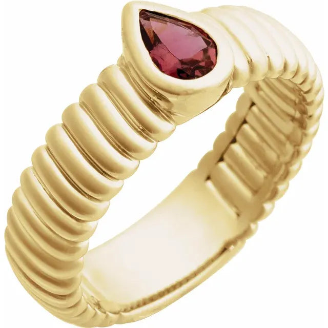 Fluted Bezel Pear Gemstone Ring