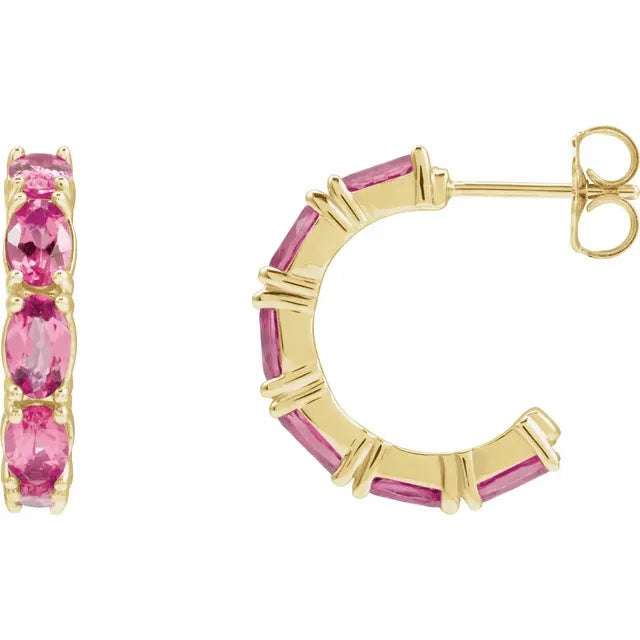 Oval Pink Tourmaline Huggies