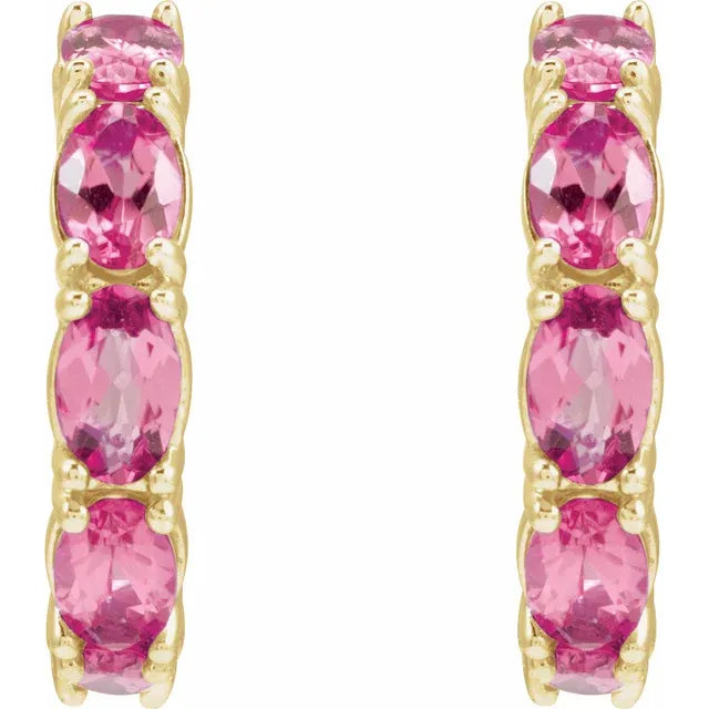 Oval Pink Tourmaline Huggies