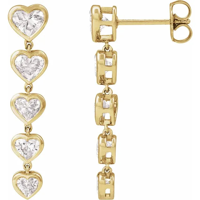 Lab-Grown Bezel Heart Dangle Earrings