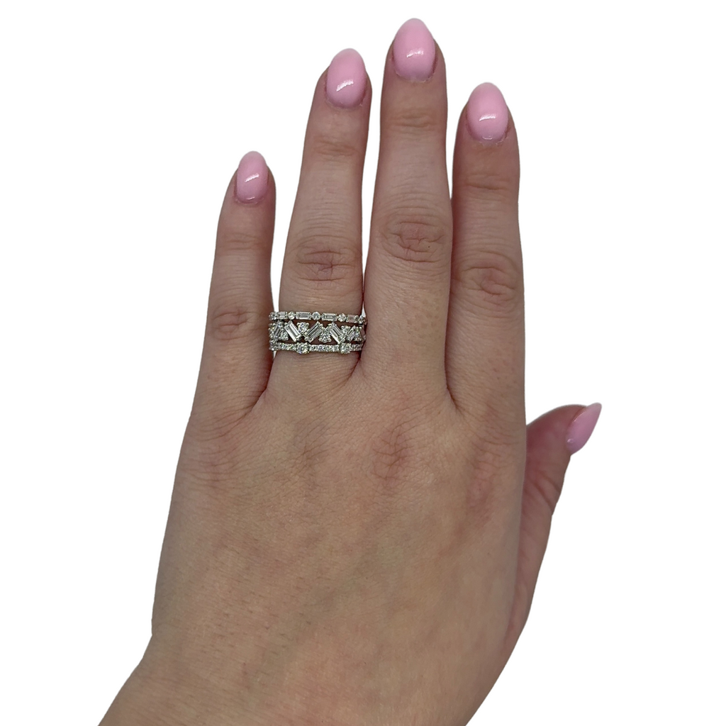 Lab Grown Triple Row Baguette & Round Band