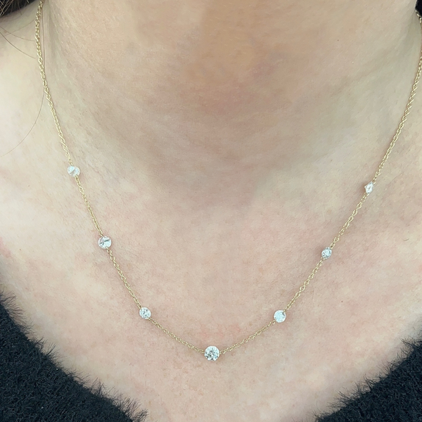 Lab-Grown Round Drilled Diamond Station Necklace on neck