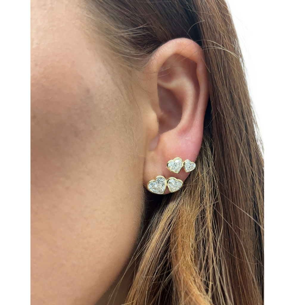Lab-Grown Bezel Double Heart Studs